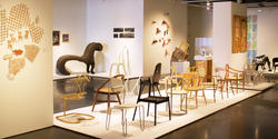 Gelman Student Exhibitions Gallery brims with one-of-a-kind chairs of all sizes and shapes along with other 2- and 3D student work centered on seating