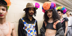 Models wearing looks by Antonio Armani León 19 AP wait backstage before hitting the runway