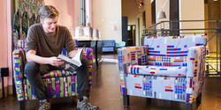 Newly upholstered Knoll chairs at RISD’s Fleet Library now feature stunning jacquards custom-designed by Textiles students