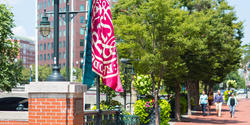 RISD flags along river walk