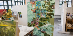 Paintings in a RISD painting studio