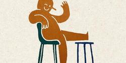 Character with foot up on a desk, by Colin Stief 14 IA, for At Home—an online auction