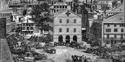 Historic illustration of Market Square in downtown Providence, 1844