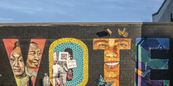 "Vote" mural in downtown Providence co-sponsored by The Avenue Concept and Point 225