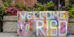 Large, colorful Welcome to RISD sign