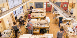 RISD's furniture design workshop photographed from above