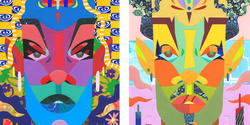 two colorful collages of human faces