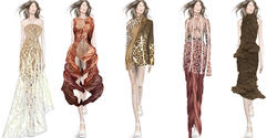 sketches of five runway looks created by Yuki Xu