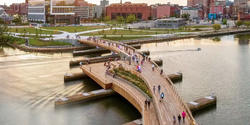 view of Providence's pedestrian bridge