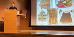 Dyani White Hawk (Sičáŋǧu Lakota) speaks about resilience among Indigenous women in RISDs Metcalf auditorium.