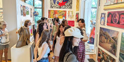 Crowded Pre-College exhibition opening in the Woods-Gerry Gallery