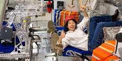 Claire Kim explores a copy of the Orion capsule used by NASA to train astronauts
