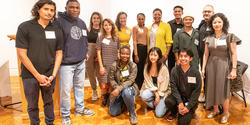 a new cohort of graduate-level Presidential Fellows poses for a photo with Crystal Williams