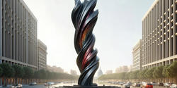 a huge abstract sculpture rendered in an imaginary plaza