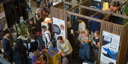 a bird's-eye view of participants at New Lab event during Climate Week NYC 2024