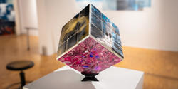 cube with photographs mounted on each side