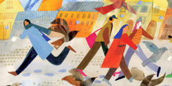 detail of colorful dynamic walking illustration