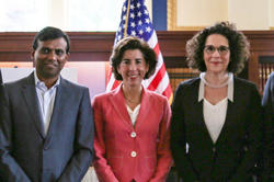 President Rosanne Somerson 76 ID and Governor Gina Raimondo at press conference with Infosys