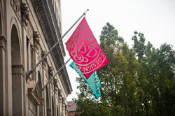 RISD flags flying outside 15 West