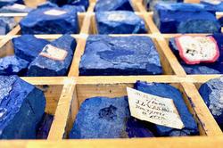 Blue color rocks organized and labelled