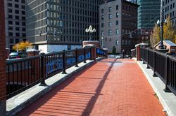 the words "Good Work" painted down the length of a foot bridge in the middle of RISD's downtown Providence campus