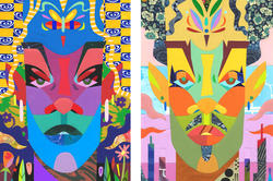two colorful collages of human faces