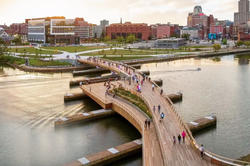 view of Providence's pedestrian bridge