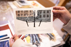 painting of snow-covered trees