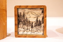 small landscape of trees in wood frame
