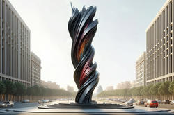 a huge abstract sculpture rendered in an imaginary plaza