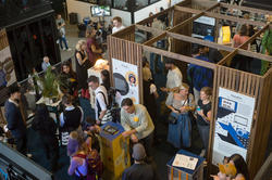 a bird's-eye view of participants at New Lab event during Climate Week NYC 2024