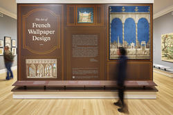 a view of the entry to the RISD Museum's French wallpaper show