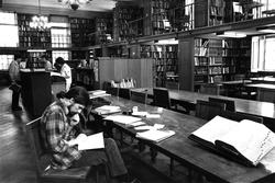 inside the former risd library at college building black and white historical photo