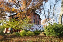 Woods Gerry Admissions Office Building with cloth installation outside