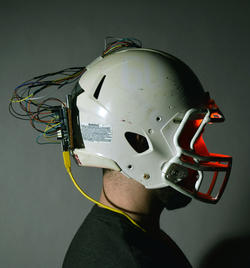 a prototype football helmet by Industrial Design graduate alum Courtney Skabelund