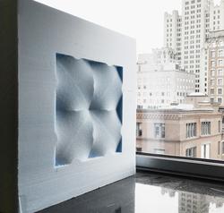 student work by Interior Architecture graduate alum Hui Bao overlooks downtown Providence