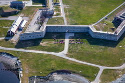 Student work by Charlie Ehrenfried BFA 2018 Malaika Temba BFA 2018. A site specific installation at Fort Adams in Newport, RI.