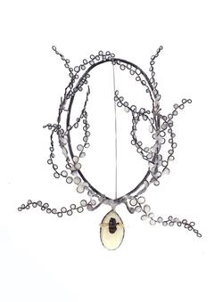 student artwork of a necklace with a large bee pendant and vines