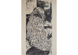 Black and white print of a woman facing away