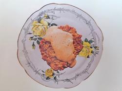 Print of a country fried steak with gravy on a yellow rose plate
