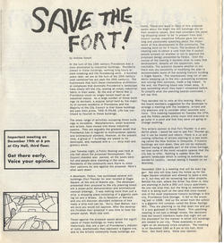 Newspaper page title "Save the Fort!"