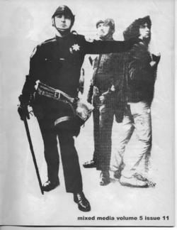 Defiant cop holding person against a wall