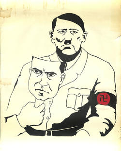 Hitler holding a mask of Nixon