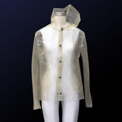 a mannequin dressed with a translucent raincoat by Charlotte McCurdy