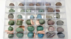 a display unit containing 36 clay samples, produced by Jacob Sussman
