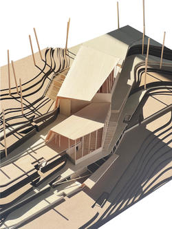 Student work by Architecture student Nancy (Ruonan) Wang of a tiered model structure.