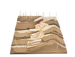 Student work by Architecture student Nancy (Ruonan) Wang of a tiered model structure.
