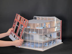 Student work by Architecture students Pradipa (Miang) Patanakijpaibul and Nancy (Ruonan) Wang of a model building structure.