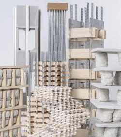 Student work by Architecture alum Yingkai Xiong of various wooden and metal structures.
