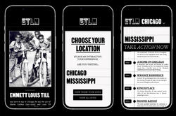 three smartphone-scaled images from the Emmett Till Memory Project app